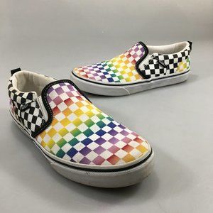 Vans 6 Rainbow Checkerboard Multi-Color Slip-On Canvas Gym Shoes